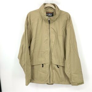 LL Bean Men Size XL Jacket Brown Beige Nylon Coat Windbreaker Rain‎ Zip Front